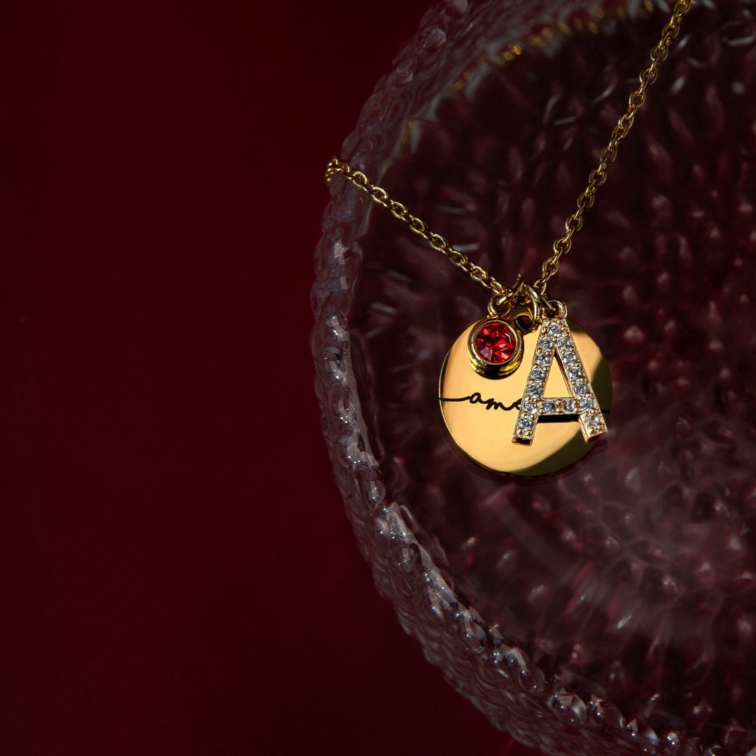 Initial Birthstone Coin Necklace