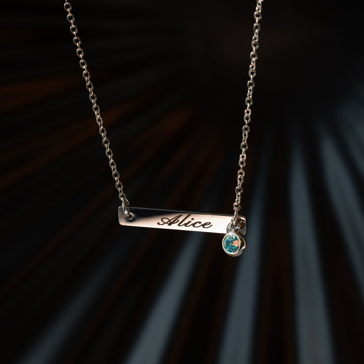 Custom Birthstone Bar Name Necklace