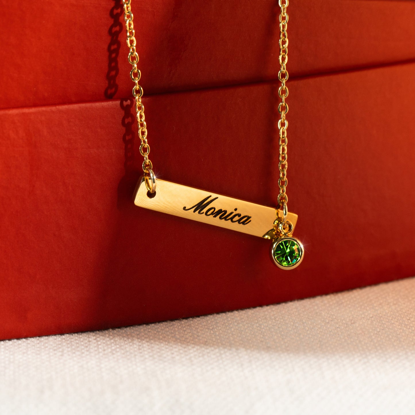 Custom Birthstone Bar Name Necklace