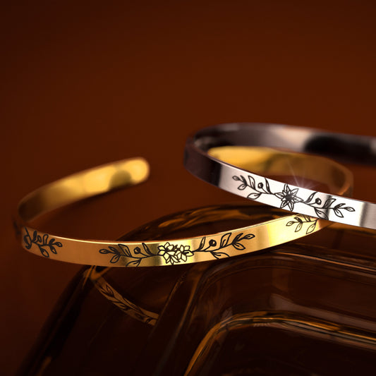 Personalized Birth Flower Bangle Bracelet