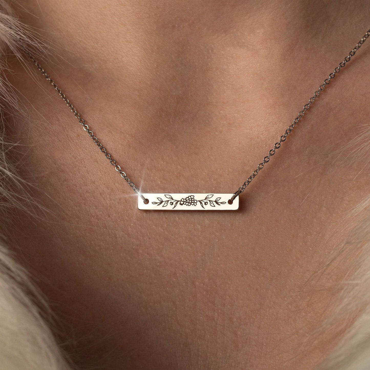 Personalized Birth Flower Bar Necklace