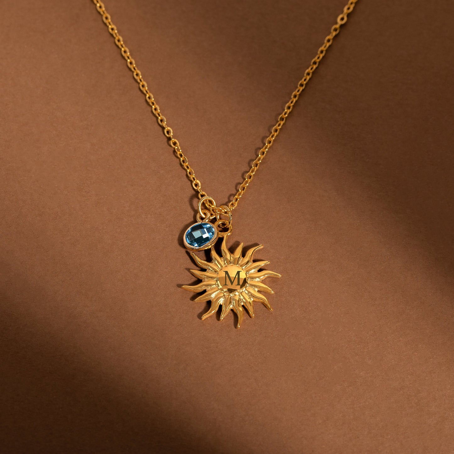 Initial Sun Charm Birthstone Necklace