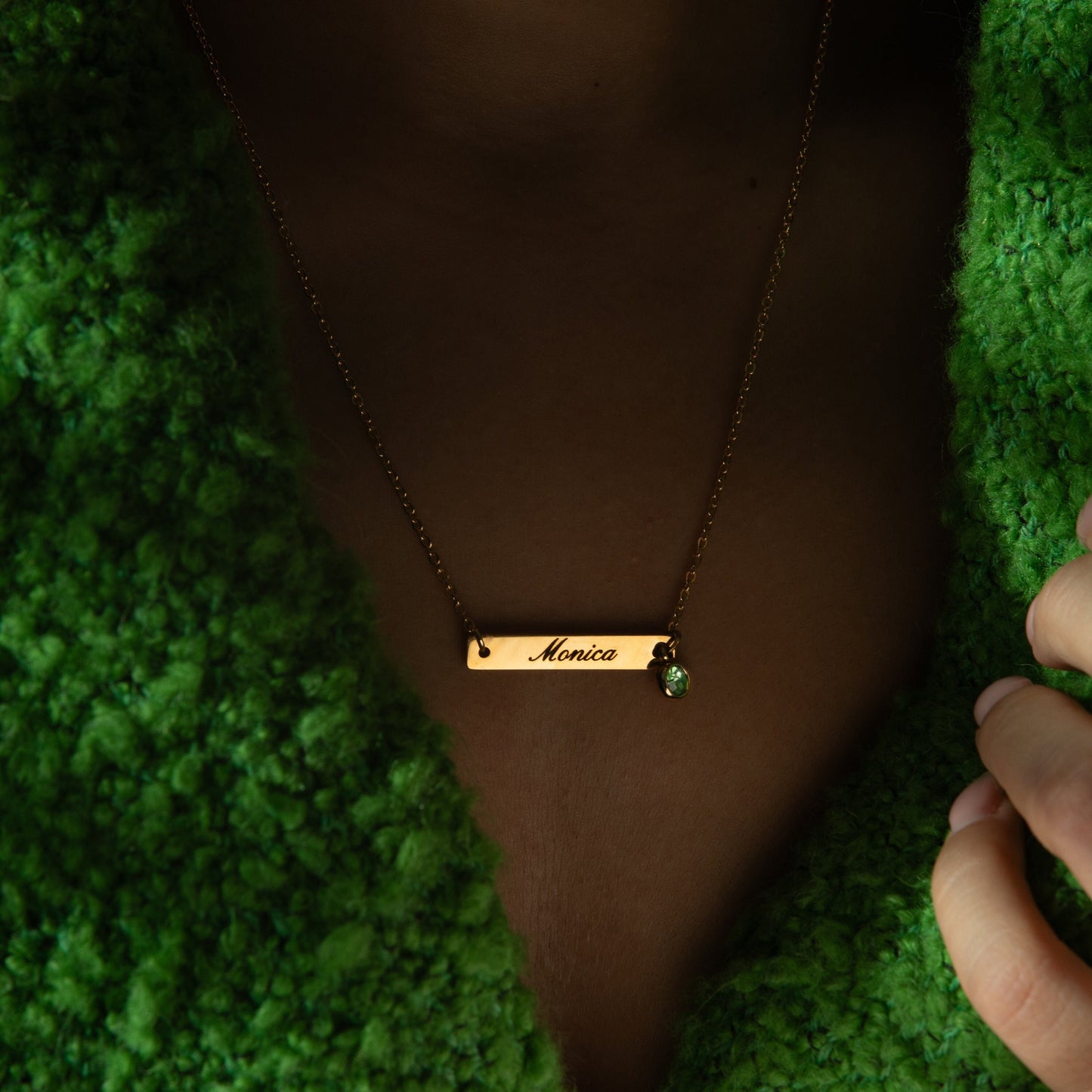 Custom Birthstone Bar Name Necklace