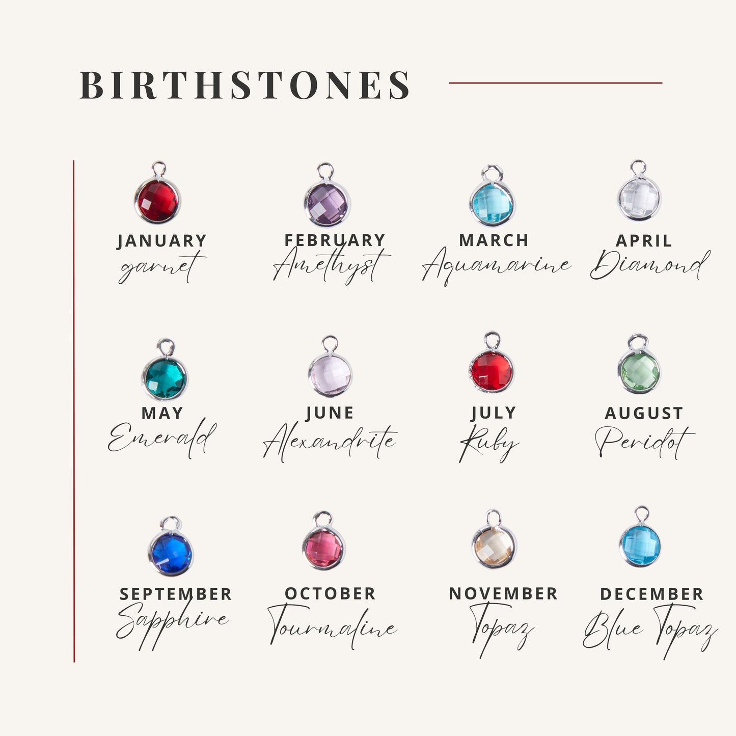 Round Birthstone Charm